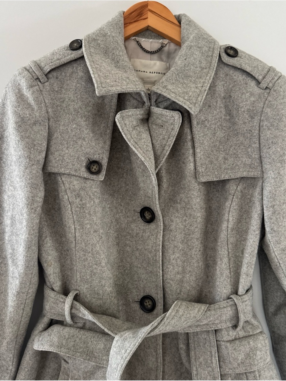 Banana Republic Women's Coat Size Large Gray Belted Wool Button Up Peacoat - Picture 2 of 10